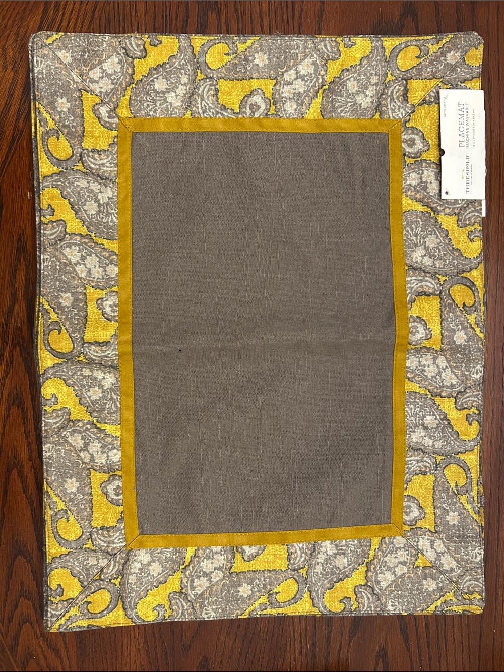 Threshold Brown Center Placemat with Yellow Paisley Border - Set of 4